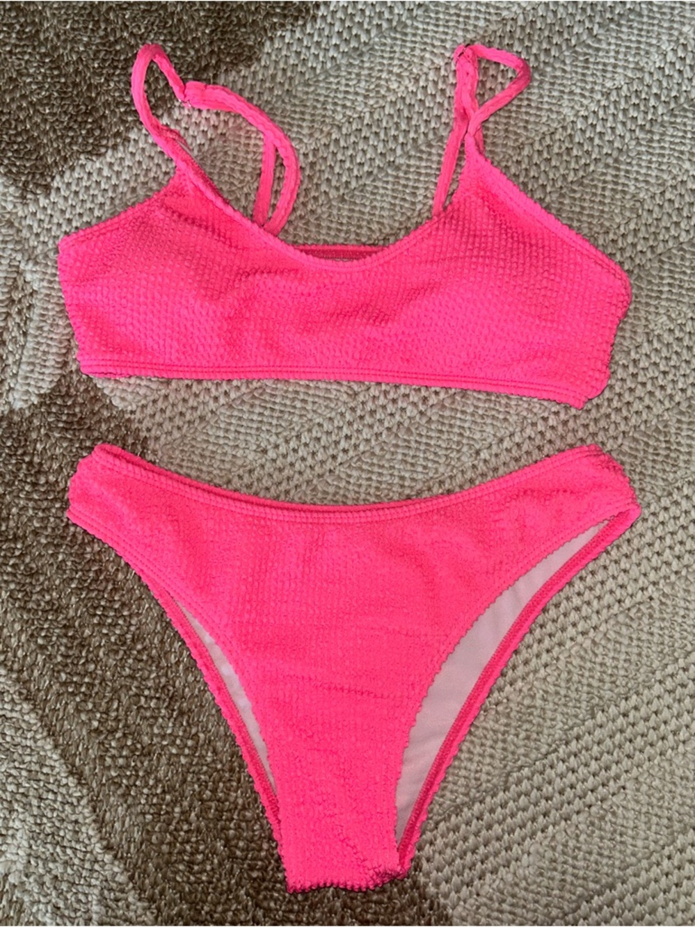 Zaful Hot Pink Textured Two-Piece Bikini